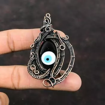 Черный Цвет Кулон Сглаза Медная Проволока Кулон Кулон Ручной Работы Медные Ювелирные Изделия Подвеска Из Настоящего Драгоценного Камня Подарок Для Него Ювелирные Изделия Сглаза