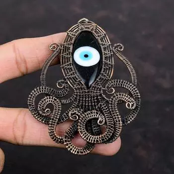 Черный Цвет Кулон Сглаза Медная Проволока Обернутая Подвеска Проволока Обернутая Ювелирные Изделия Из Драгоценных Камней Подвеска Ручной Работы Осьминог Медные Ювелирные Изделия Свадебные Подарки