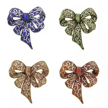 Черный цвет, стразы, бант, броши для женщин, большой бант, брошь, булавка, винтажные модные украшения, зимние аксессуары