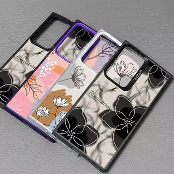 Черный цветочный принт лазерный IMD чехол для Samsung S25 Ultra S24 FE S23 S22 A16 A55 A25 A35 A15 A14 A54 A34 тонкий противоударный чехол для телефона Samsung S25 серый/чёрный