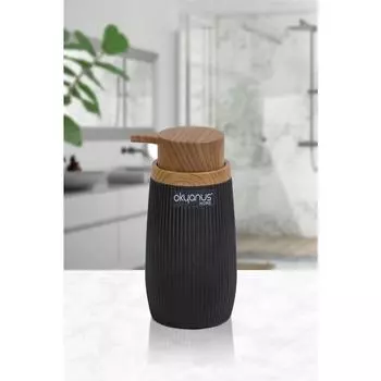 Черный деревянный полосатый дозатор жидкого мыла