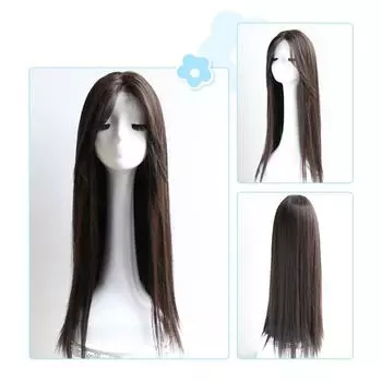 Черный длинный прямой парик для женщин черный коричневый пробор посередине небольшой лоб кружевной парик комплект естественная имитация длинные волосы чёрный