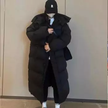 Черный длинный женский пуховик новый зимний популярный сегодня, белое утиное пуховое одеяло выше колена one size fits all чёрный