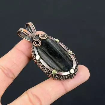 Черный драгоценный камень оникс чистая медная проволока обернутая ювелирные изделия ручной работы кулон 2.56 Inches чёрный