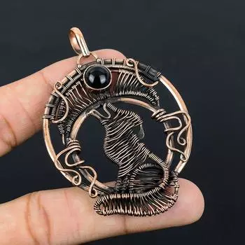 Черный драгоценный камень оникс чистая медная проволока обернутая ювелирные изделия ручной работы кулон 2.95 Inches чёрный