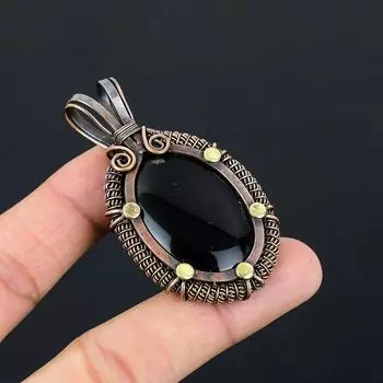 Черный драгоценный камень оникса чистой медной проволоки обернутый шкентель ювелирных изделий ручной работы для подарка 2.48 Inches чёрный