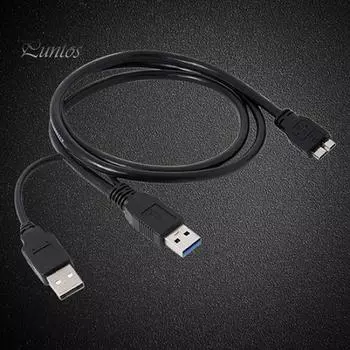 Черный двойной кабель USB 3.0 Y с разъемом A на Micro-B для Sumsang Galaxy S5 Note 3 USB HUB