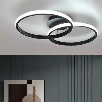 Черный двойной кольцевой акриловый потолочный светильник Современный светодиодный потолочный светильник Белый свет Столовая Коридор Балкон