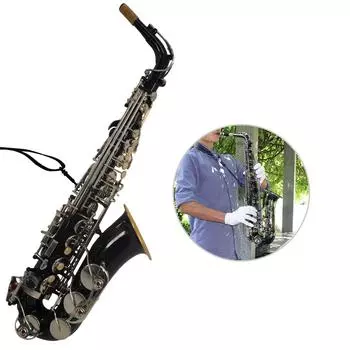 Черный Eb Альт-саксофон Саксофон с латунным корпусом Белые клавиши-ракушки Деревянный духовой инструмент с футляром для переноски Перчатки чёрный