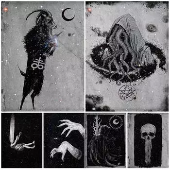 Черный Филипп и злая рука Винтажная настенная живопись маслом Готическая темная романтика 21cm30cm NoFrame