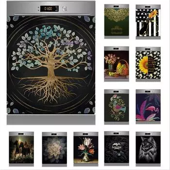 Черный фон, современная самоклеящаяся наклейка для посудомоечной машины, наклейка на холодильник, настенные наклейки, дверная крышка, кухонные аксессуары, настенная фреска 45X82cm 18X32inch