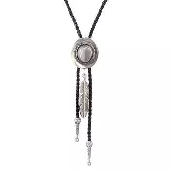 Черный галстук-боло из искусственной кожи в стиле вестерн Родео, ожерелье-бола, античная латунь 104cm античный серебряного