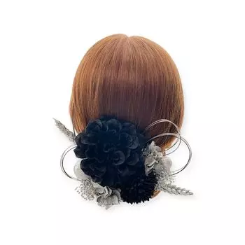 Черный георгин Пинг-понг Мама Серебряный Сухоцвет Украшение для волос Церемония совершеннолетия Японская одежда Головной убор Шарик Заколка для волос Серебряная фольга Мидзухики чёрный