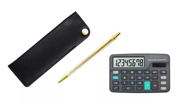 Черный горизонтальный пенал на кнопке с мини и золотой шестигранной шариковой ручкой-калькулятором с металлическим наконечником, Z66, набор, T23-D-NK01B-Z66KB золотой