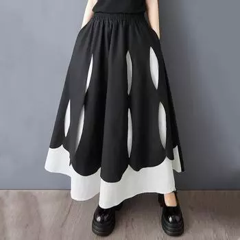 Черный хлопок больших размеров с высокой талией, винтажная пэчворк, летняя повседневная свободная длинная женская юбка