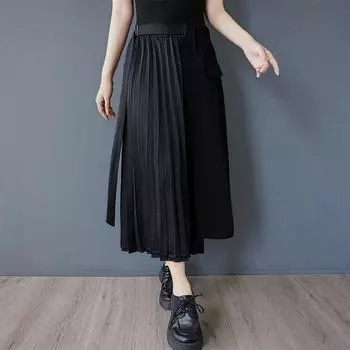 Черный хлопок больших размеров с высокой талией, винтажная плиссированная летняя повседневная свободная длинная женская юбка