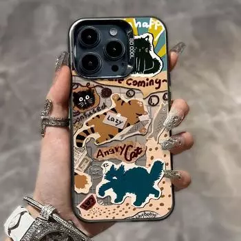 Черный и белый кот iPhone 15/14/13 Apple 12 Promax минималистичный XR 7/8P мягкий чехол iPhone 15 Pro Max