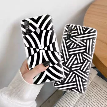 Черный и белый полосатый чехол из ТПУ для iPhone XR 7 8 14 15 11 12 13 X XS Pro Max Xiaomi Redmi 13C Note 9 Samsung A22 S23 S24 Ultra Plus VIVO Samsung A10S кожа буйвола