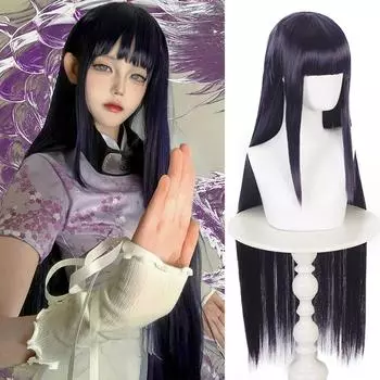 Черный и фиолетовый длинный прямой синтетический парик Наруто-Хьюга Хината косплей мультяшный парик с прямой челкой длинный прямой парик 100cm