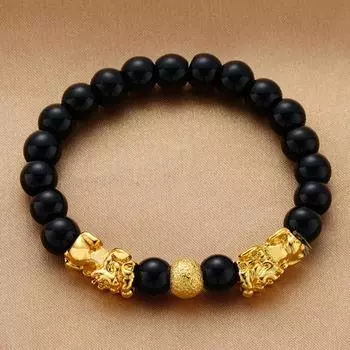 Черный и красный агат, парный браслет Пиксю, браслет из песочного золота, позолоченные украшения для рук, бусины для мужчин и женщин 4#