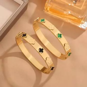 Черный и зеленый браслет Beimu из титановой стали с четырьмя листьями травы для женщин, модный универсальный и бесцветный браслет из 18 К, ювелирные изделия чёрный
