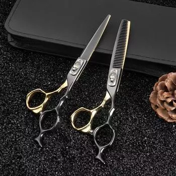 Черный и золотой парикмахерский салон Профессиональная стрижка Парикмахерские ножницы Плоские ножницы Ножницы для челки Тонкие ножницы Комбинированные Только для парикмахеров Silver - Flat Scissors