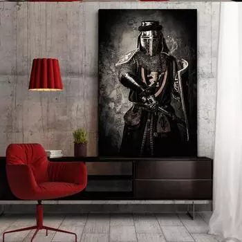 Черный и золотой самурай, средневековый воин в доспехах, фигурка, холст, настенные художественные картины, напечатанные современные классические ретро-роскошные художественные плакаты, украшения для дома 20x30cm
