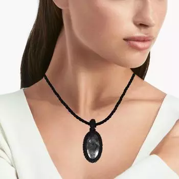 Черный ископаемый драгоценный камень, нить Holloween Gifted Jewelry Macrame Ожерелье 20-32 дюйма