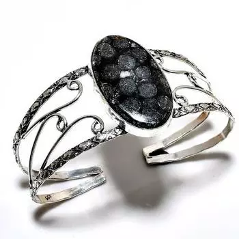 Черный ископаемый коралловый драгоценный камень 925 посеребренный ювелирный браслет ручной работы