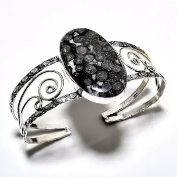 Черный ископаемый коралловый драгоценный камень 925 посеребренный ювелирный браслет ручной работы