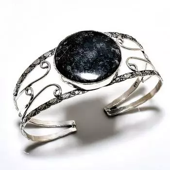 Черный ископаемый коралловый драгоценный камень 925 посеребренный ювелирный браслет ручной работы