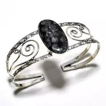 Черный ископаемый коралловый драгоценный камень 925 посеребренный ювелирный браслет ручной работы