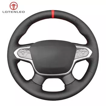 Черный искусственный кожаный чехол для рулевого колеса автомобиля, сшитый вручную, мягкий, оплетка для Chevrolet (Chevy) Колорадо, 2015–2024 гг., Траверс, 2018–2024 гг. чёрный