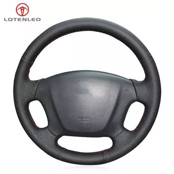 Черный искусственный кожаный чехол на руль автомобиля, сшитый вручную, нескользящий, для Kia Carens 2 Magentis Rondo 2 2006-2012 Opirus 2003-2007 чёрный