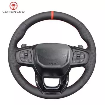 Черный искусственный кожаный мягкий удобный нескользящий чехол на руль автомобиля, сшитый вручную для Ford Ranger 2022-2023 Everest 2022-2023 чёрный