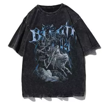 Черный Источник АНИМЕ МАНГА ВИНТАЖНАЯ ПОТЕРТА УНИСЕКС ФУТБОЛКА Octopus Мужская футболка Harajuku в японском стиле Футболка большого размера Одежда Топы S