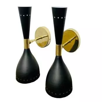 Черный итальянский настенный светильник Diabolo середины 1950-х годов, пара светильников, настенный светильник на заказ