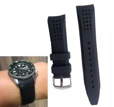 Черный изогнутый резиновый ремешок для часов 22 мм для Seiko SRPD53 SRPD63 SRPD Series Strap