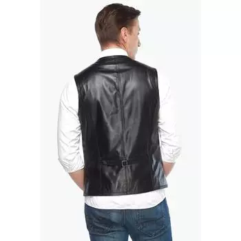 Черный карманный жилет из натуральной кожи