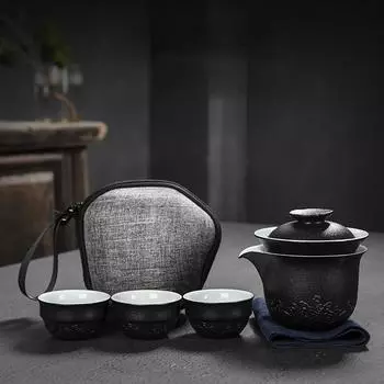 Черный керамический чайник Quack Cup Outdoor Simple Carry-Barry Tea Set, три чашки, портативное заварочное устройство для путешествий