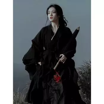 Черный китайский стиль династии Вэй Цзинь, женский костюм Hanfu, китайская одежда, сказочный повседневный костюм 2XL чёрный