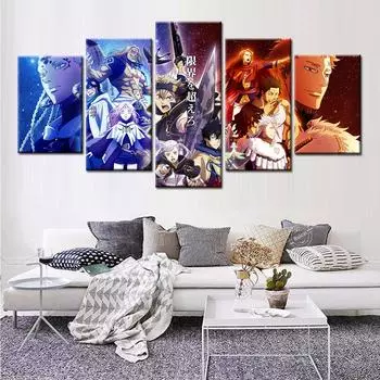 Черный клевер, холст, картина, плакат, настенное искусство, 5 панелей, модульные настенные панно, декор для детской комнаты для мальчиков 20x35 20x45 20x55cm