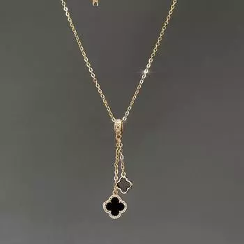 Черный клевер, ожерелье из титановой стали и ключицы из золотого сплава, женский кулон чёрный