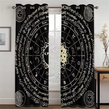 Черный компас символ занавеска голова волка расширение гостиная спальня кухня балкон окно декор занавеска 2 панели 50W130H(CM)X2PCS&Grommet Top