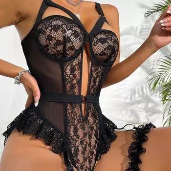 Черный комплект нижнего белья с цветочным кружевом и чокером, женский бюстгальтер на косточках и стринги, комплект женского нижнего белья S