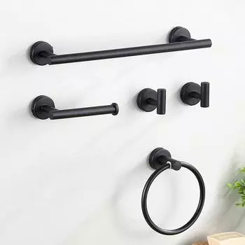 Черный комплект оборудования для ванной из нержавеющей стали, держатель для полотенец, держатель для туалетной бумаги, крючок для одежды, вешалка для полотенец в ванной комнате, кольцо