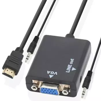 Черный конвертер HDMI в VGA с аудиокабелем 3,5 мм Адаптер видеовыхода ПК DVD 1080P