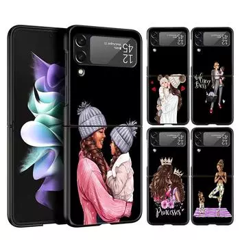 Черный коричневый волос Baby Mom телефон чехол для Samsung Z Flip3 Flip4 Flip5 чехол для Z Flip 3 Flip 5 4 5G черный жесткий складной чехол Galaxy Z Flip 5
