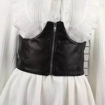 Черный корсет, широкий пояс из искусственной кожи, ремни для похудения для женщин, эластичный пояс с высокой талией One Size чёрный