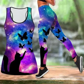 Черный кошачий принт йога костюм для женщин модные леггинсы для тренировок фитнес спортивные повседневные штаны для йоги XS фиолетовый